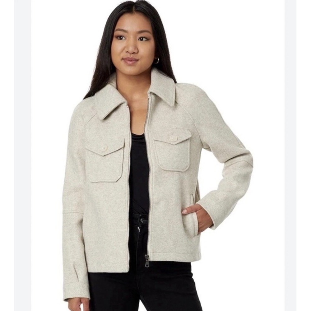 Avec Les Filles Relaxed Zip Front Shacket Oatmeal Felted Size Small